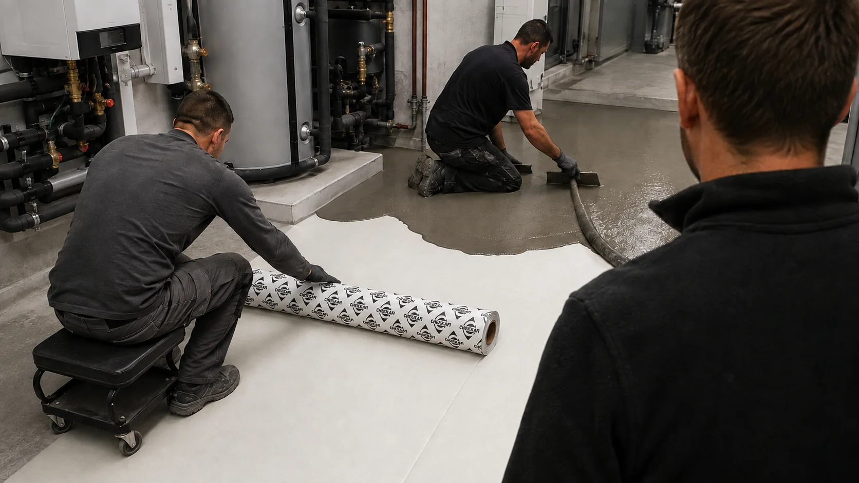 Application de membrane blanche CHEKKAFI Pro Plus dans un local technique