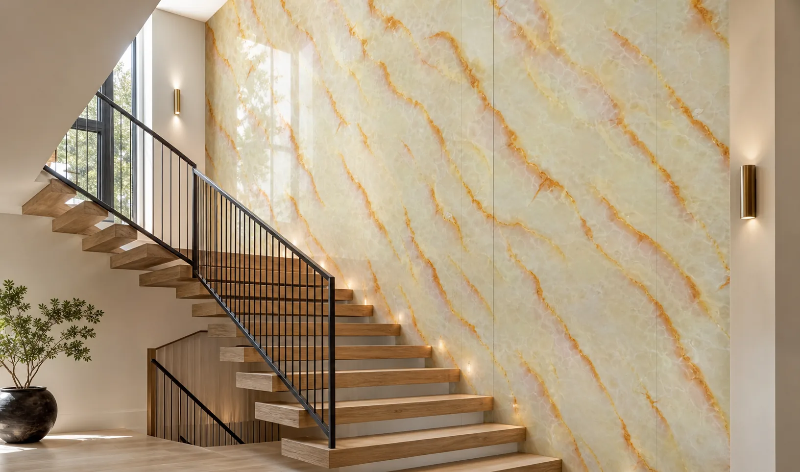 Marbre mural Sillage Doré le long d’un escalier