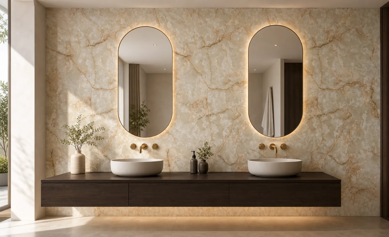 Marbre mural Beige Cristal dans une salle de bain