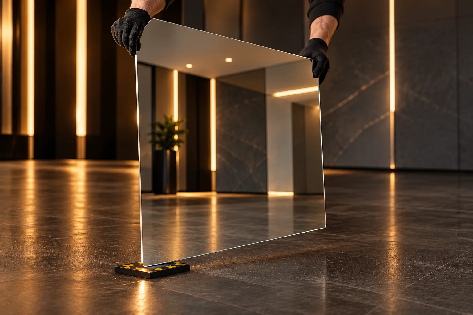 Contact contrôlé de l’angle du miroir avec une surface dure
