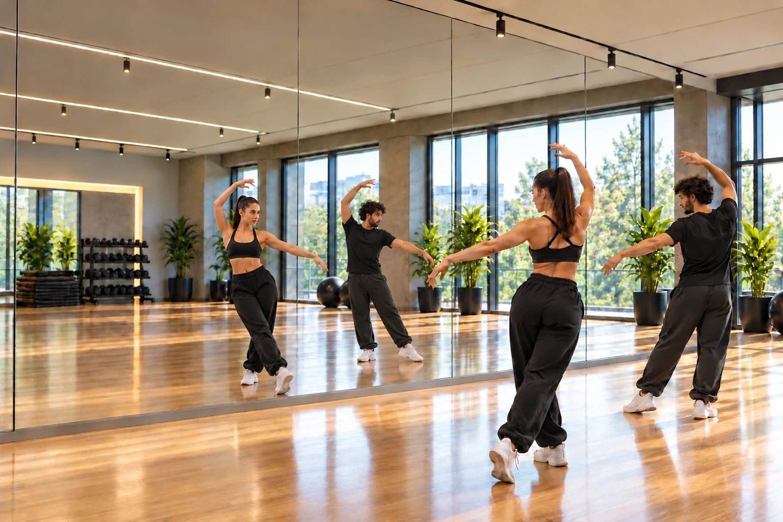 Grands miroirs incassables installés dans un studio de danse
